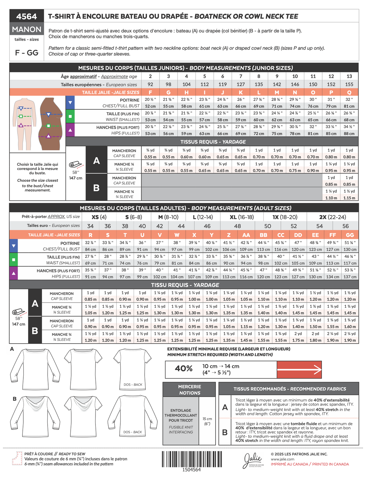 Jalie Manon Boat Neck Tops Sewing Pattern