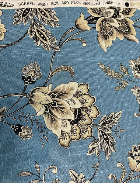 Blue Haven Floral Silverdale Hillside 100 Percent Cotton Fabric - Blue, Floral Vine Pattern, 54" Width (1 Yard)