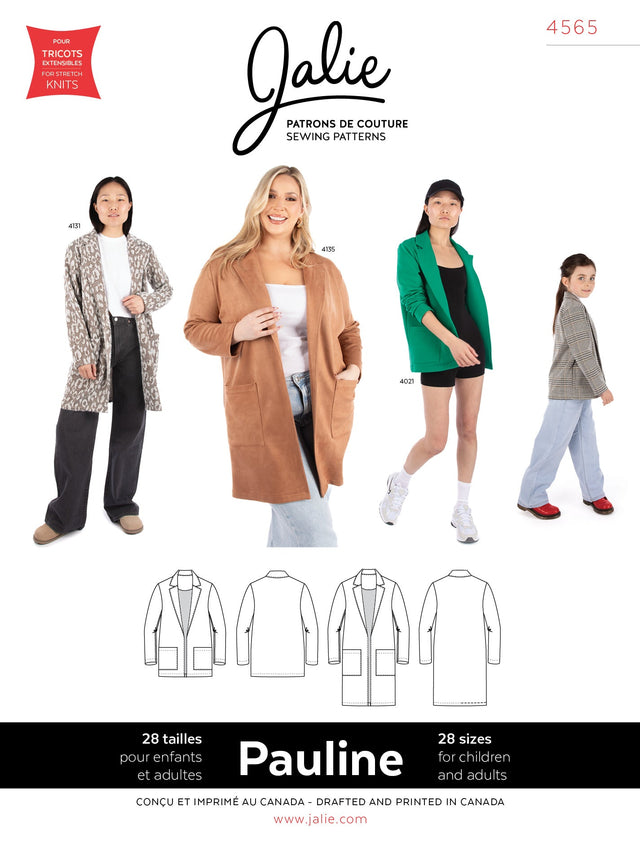 Sewing Pattern Pauline Open Front Blazer Style Cardigan by Jalie
