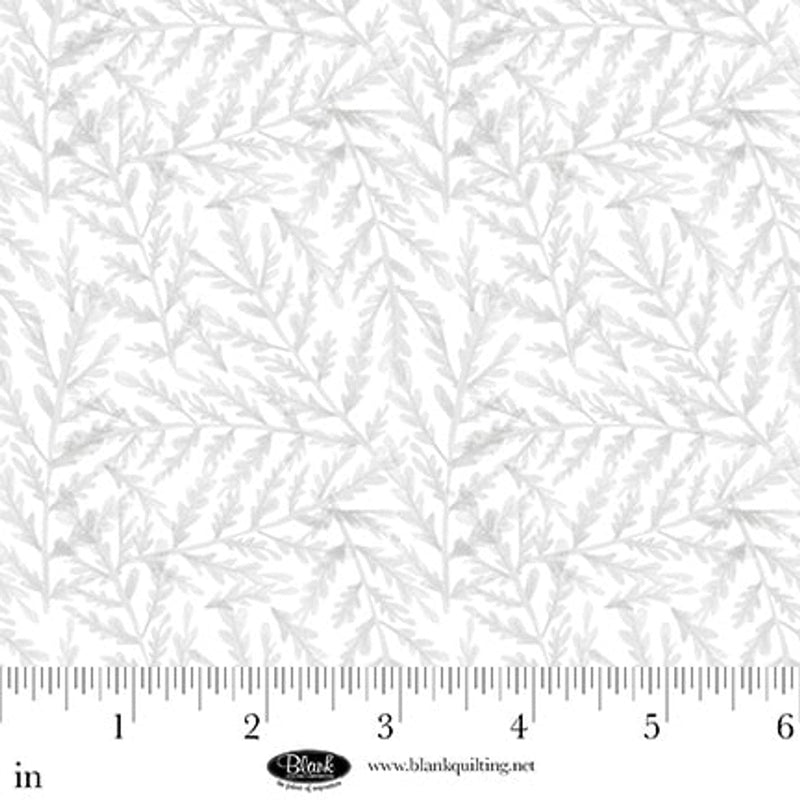 Cotton Print White Tiny Branches Petals & Pewter 44/45 Fabric