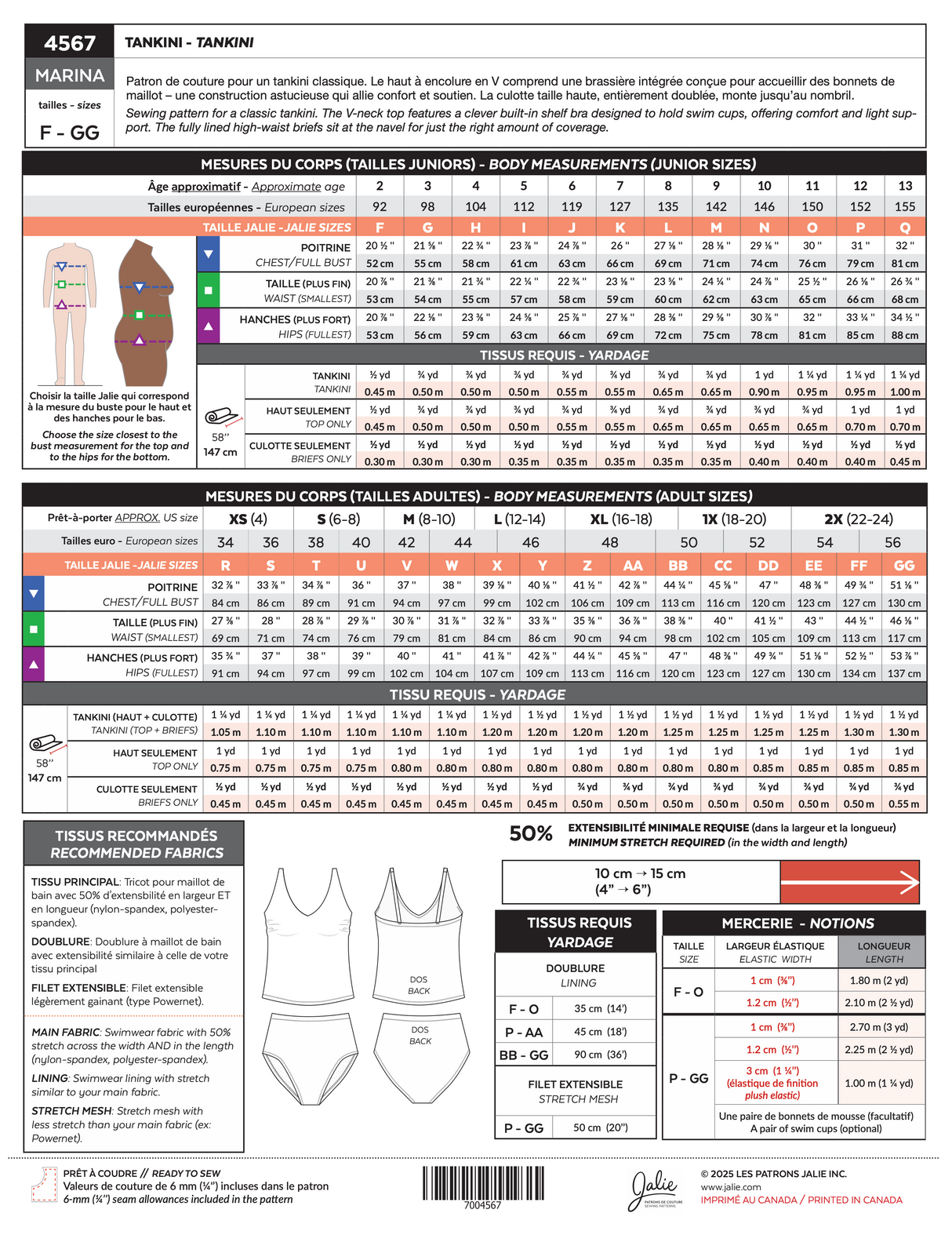 Sewing Pattern Marina Tankini by Jalie