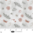 Cotton Floral Print Fabric 44/45 Mist Tossed Motifs Petals & Pewter