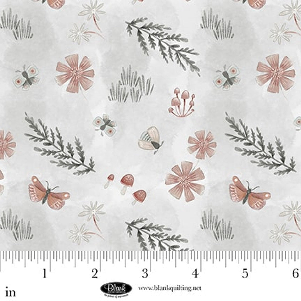 Cotton Floral Print Fabric 44/45 Mist Tossed Motifs Petals & Pewter