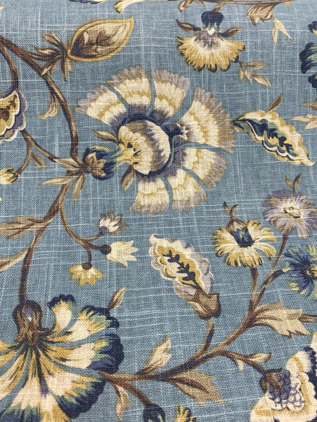 Swavelle Millcreek Linen Rayon Fabric - Blue Ivory Floral, 54" Width, 18.5" Horizontal Repeat, 17" Vertical Repeat (1 Yard)