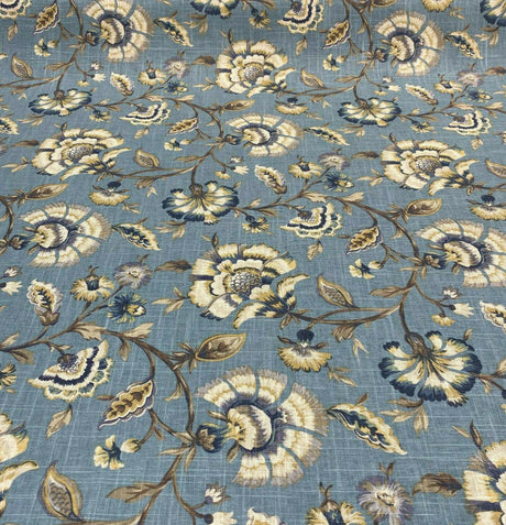 Swavelle Millcreek Linen Rayon Fabric - Blue Ivory Floral, 54" Width, 18.5" Horizontal Repeat, 17" Vertical Repeat (1 Yard)