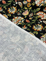 Ivory Tower Cliffside Linen Rayon Fabric - Black Noir Floral, 54" Width (1 Yard)