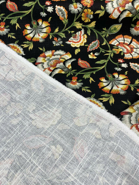 Ivory Tower Cliffside Linen Rayon Fabric - Black Noir Floral, 54" Width (1 Yard)