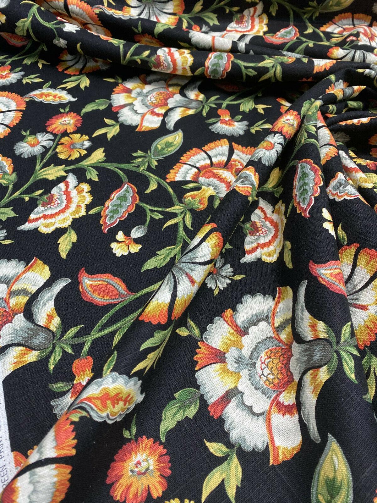 Ivory Tower Cliffside Linen Rayon Fabric - Black Noir Floral, 54" Width (1 Yard)