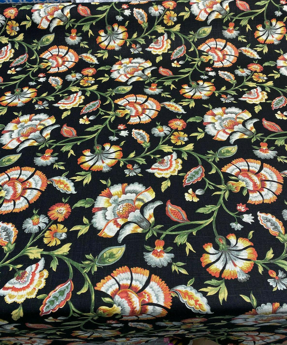 Ivory Tower Cliffside Linen Rayon Fabric - Black Noir Floral, 54" Width (1 Yard)
