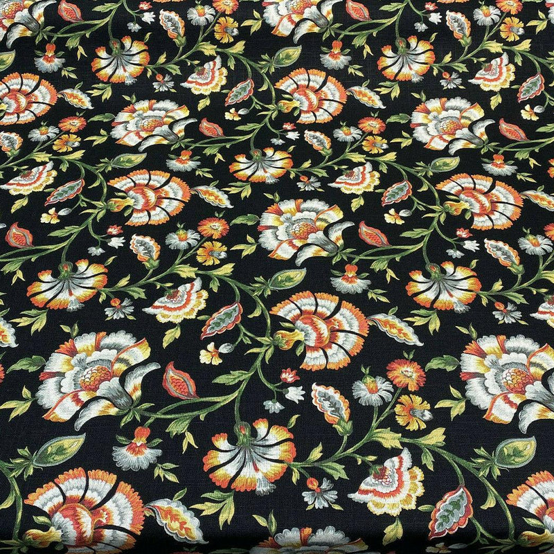 Ivory Tower Cliffside Linen Rayon Fabric - Black Noir Floral, 54" Width (1 Yard)