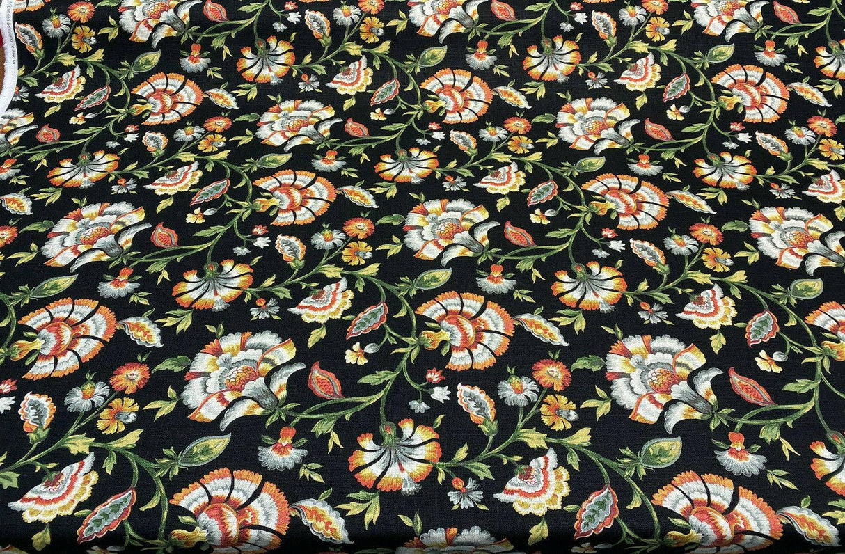 Ivory Tower Cliffside Linen Rayon Fabric - Black Noir Floral, 54" Width (1 Yard)