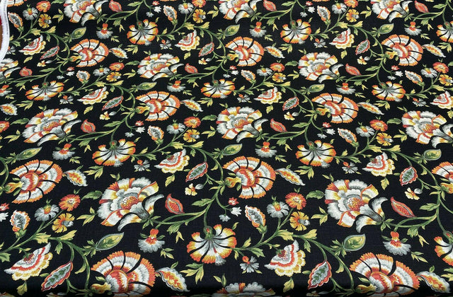Ivory Tower Cliffside Linen Rayon Fabric - Black Noir Floral, 54" Width (1 Yard)