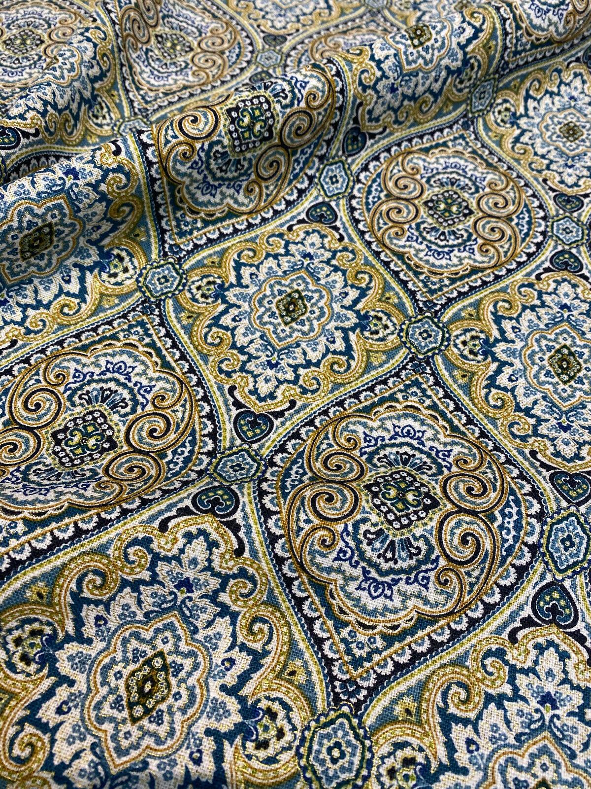 Stansbury Diamonds Indigo Linen Fabric - Blue, Diamond Print, 54" Width (1 Yard)