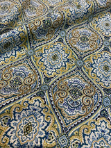 Stansbury Diamonds Indigo Linen Fabric - Blue, Diamond Print, 54" Width (1 Yard)