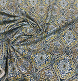 Stansbury Diamonds Indigo Linen Fabric - Blue, Diamond Print, 54" Width (1 Yard)