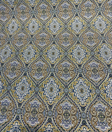Stansbury Diamonds Indigo Linen Fabric - Blue, Diamond Print, 54" Width (1 Yard)
