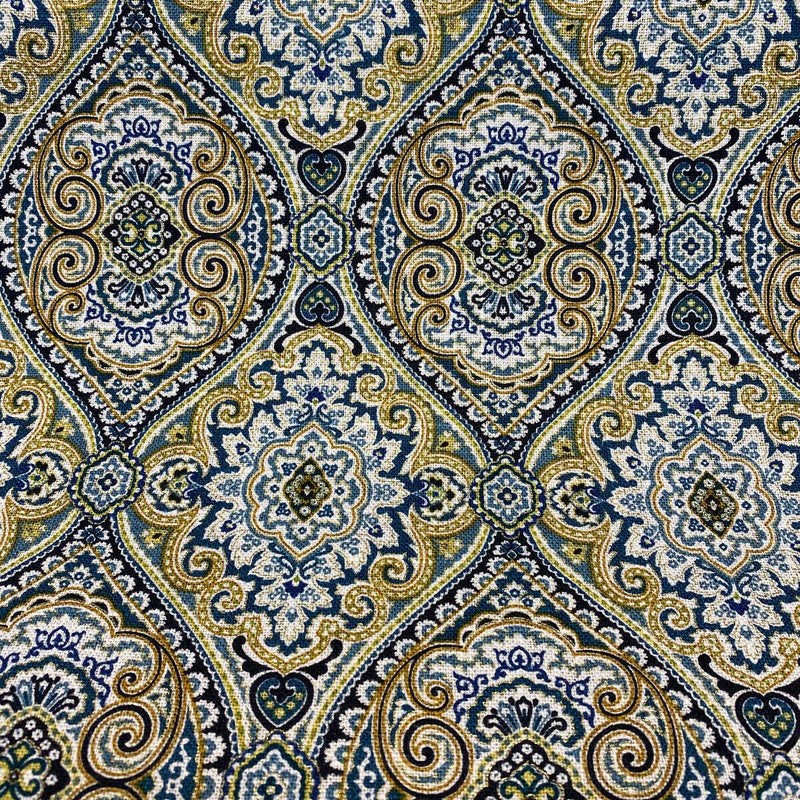 Stansbury Diamonds Indigo Linen Fabric - Blue, Diamond Print, 54" Width (1 Yard)