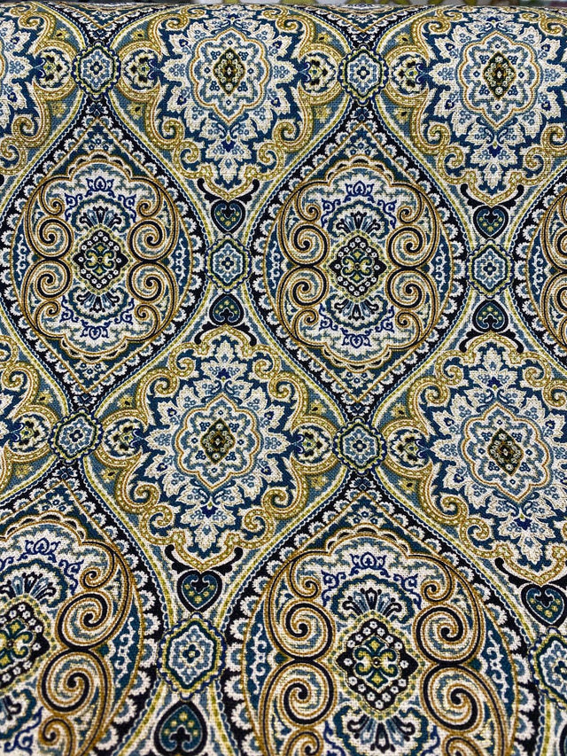 Stansbury Diamonds Indigo Linen Fabric - Blue, Diamond Print, 54" Width (1 Yard)
