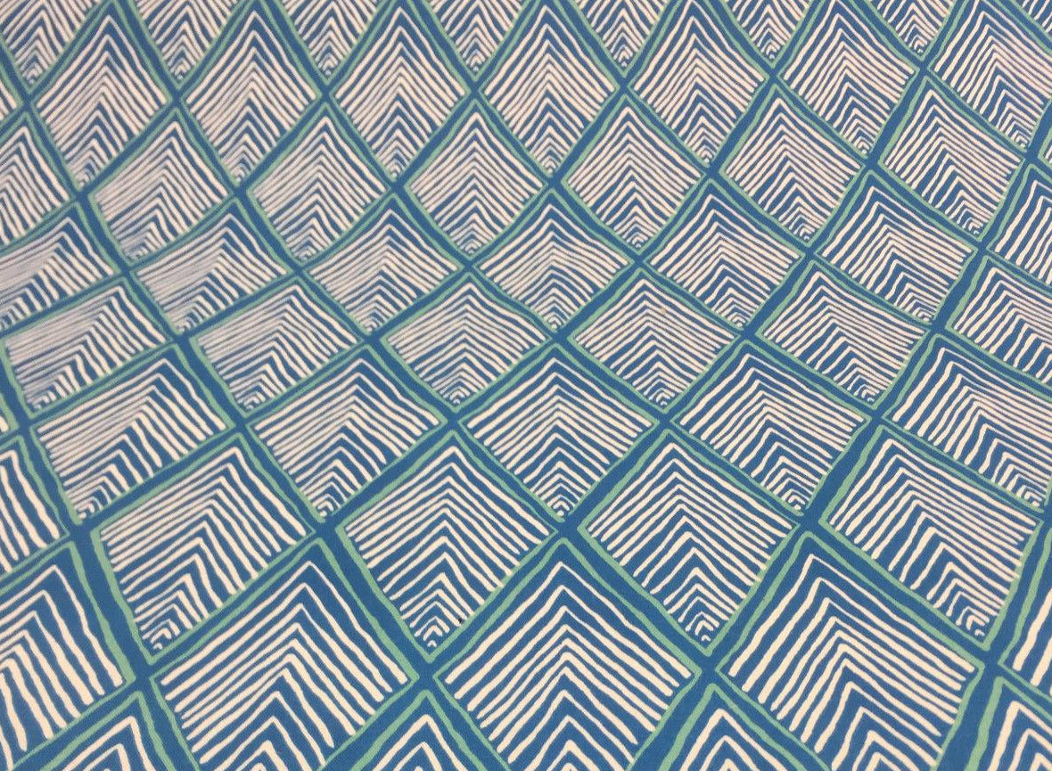 Robert Allen Rhombi Forms Cotton Fabric - Deep Pool Blue Chevron, 55" Width (1 Yard)