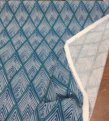 Robert Allen Rhombi Forms Cotton Fabric - Deep Pool Blue Chevron, 55" Width (1 Yard)