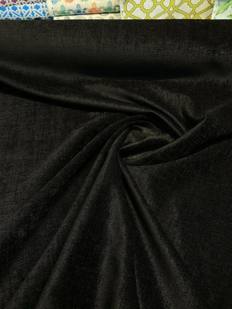 Luxury Sephora Chenille Upholstery Fabric - Black Brown, 54" Width (1 Yard)