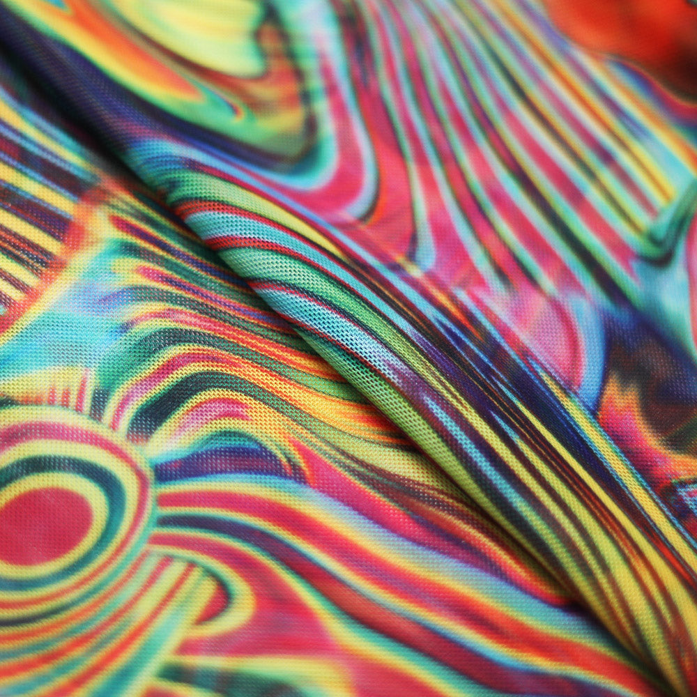 Paint Swirl Polyester Spandex Fabric - Multicolor Abstract Print, 58/60" Width (1 Yard)
