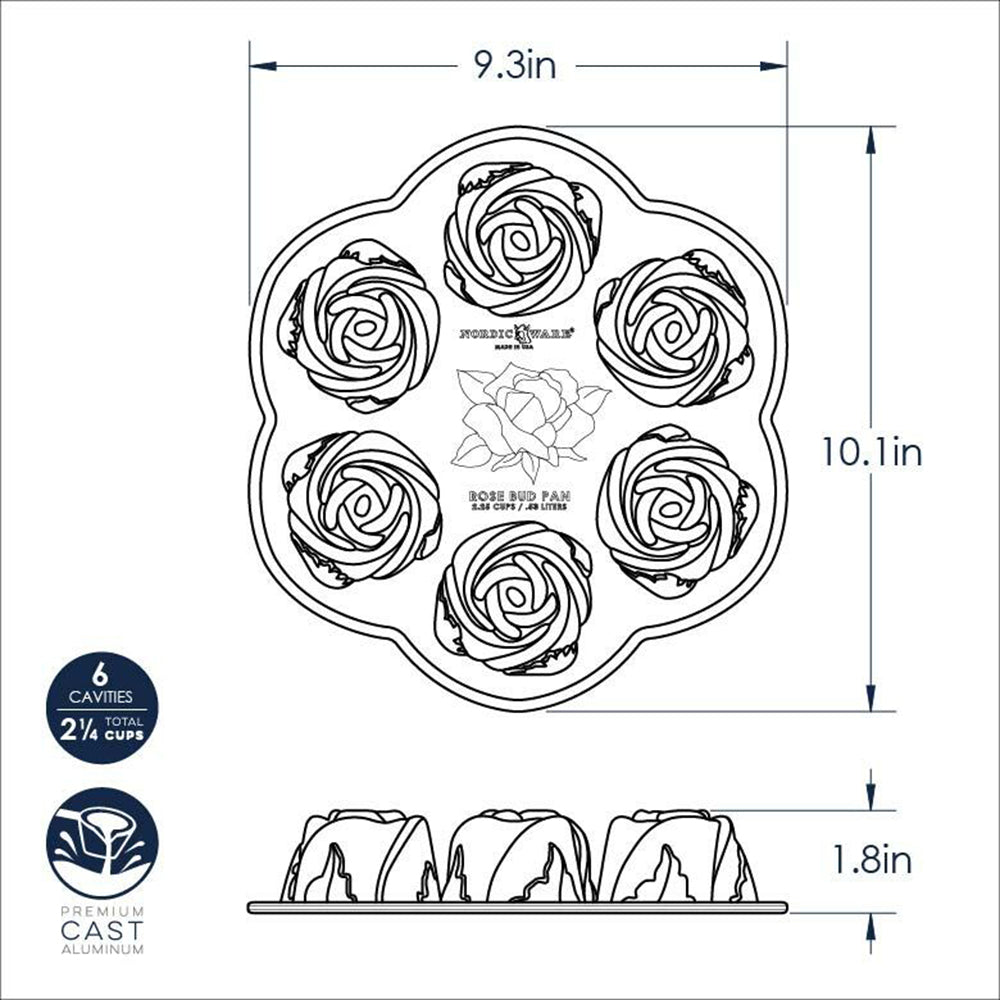 Nordic Ware Rosebud Cake Pan, 6 Cavities