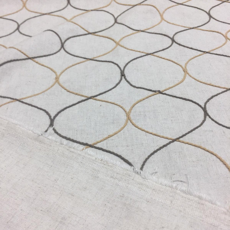Silhouette Heritage Embroidered Linen Drapery Fabric - Natural With Rust Embroidery, 55" Width (1 Yard)