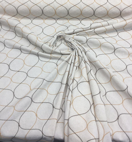 Silhouette Heritage Embroidered Linen Drapery Fabric - Natural With Rust Embroidery, 55" Width (1 Yard)
