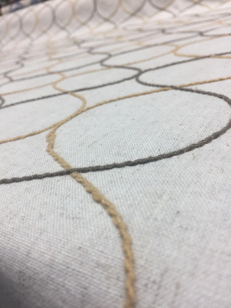 Silhouette Heritage Embroidered Linen Drapery Fabric - Natural With Rust Embroidery, 55" Width (1 Yard)
