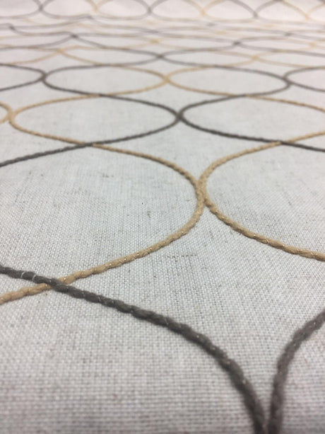 Silhouette Heritage Embroidered Linen Drapery Fabric - Natural With Rust Embroidery, 55" Width (1 Yard)