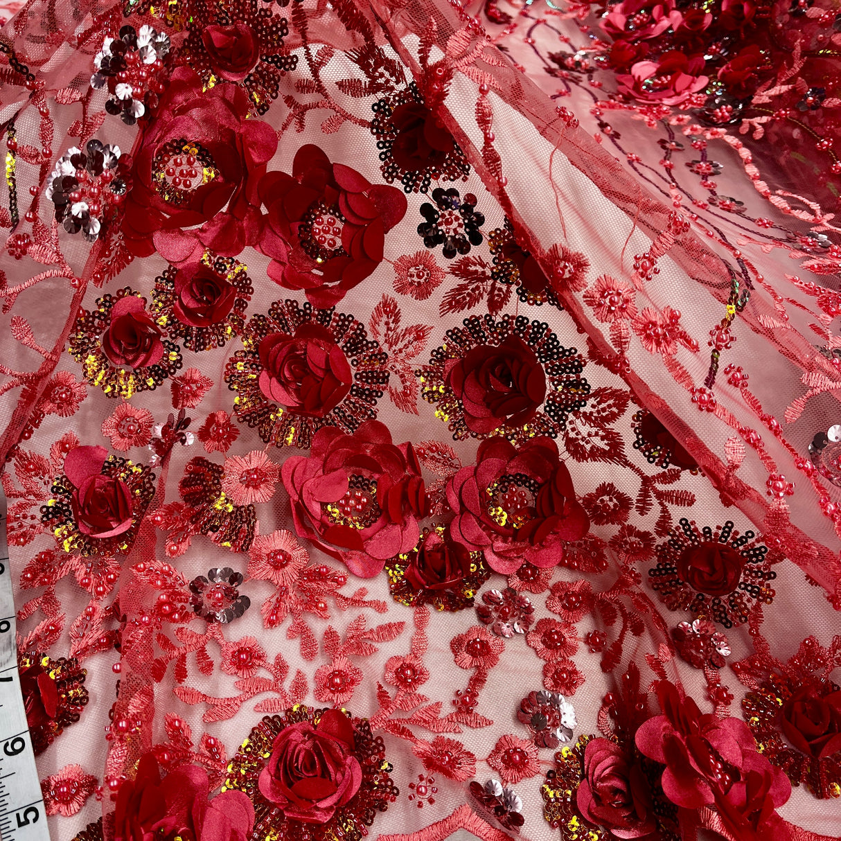 Embroidered Mesh 3D Floral Beaded Lace