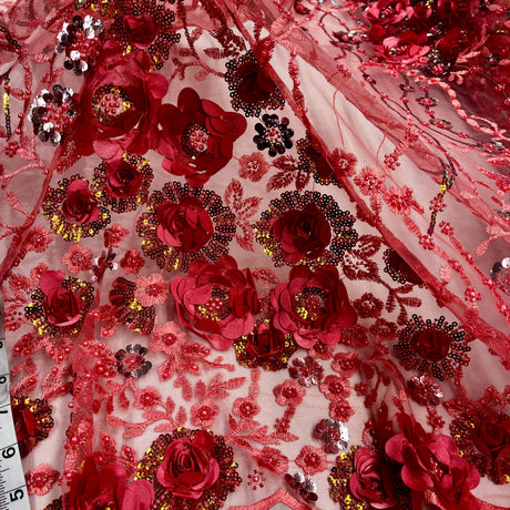Embroidered Mesh 3D Floral Beaded Lace