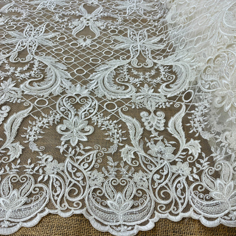 Beaded Corded Bridal Lace Dark Ivory