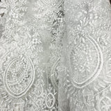 1 Yard 48" Wide Corded Bridal Lace Fabric Embroidered on 100% Polyester Net Mesh