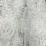 1 Yard Corded Bridal Lace Fabric Embroidered on 100% Polyester Net