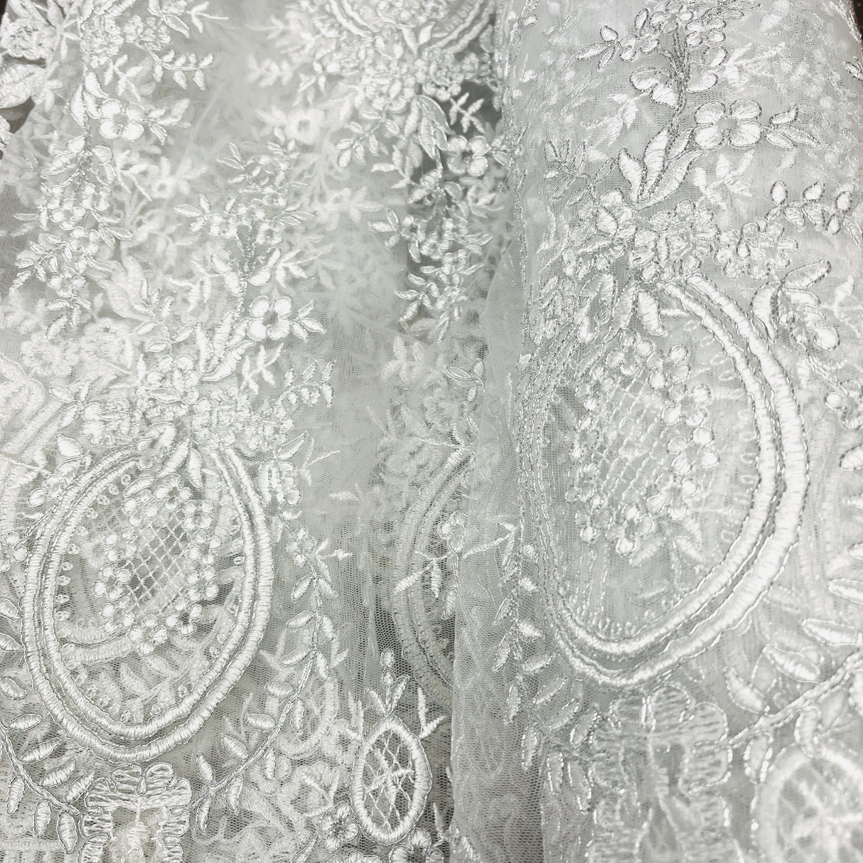 Corded Bridal Lace Fabric 100% Polyester Net Mesh 48" Wide