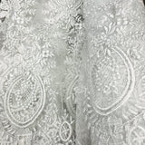 1 Yard Elegant Corded Bridal Lace Fabric Embroidered on Polyester Net Mesh