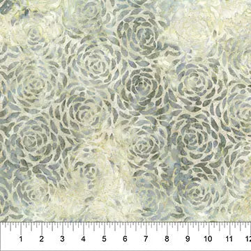 Cotton Batik Fabric Natural Grey Leaves & Foliage 44/45"