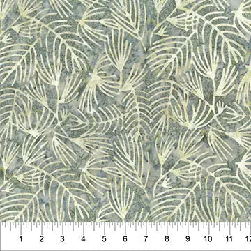 Cotton Batik Fabric Grey Leaves & Foliage 44/45"