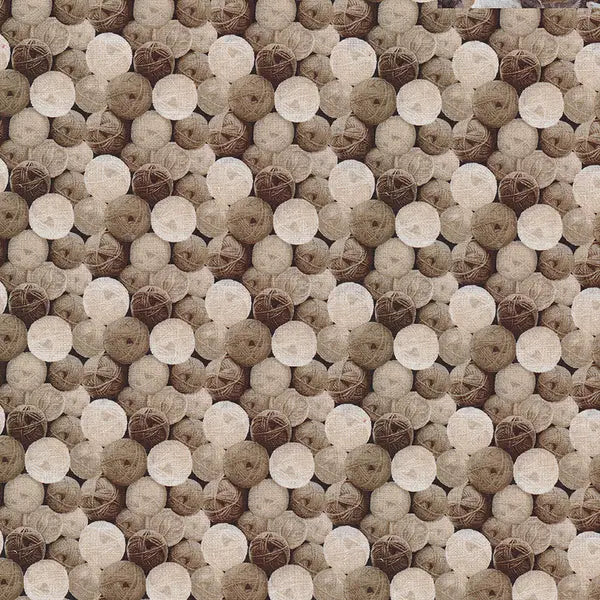 Cotton Quilting Fabric Brown Sepia My Pet Family Yarn Balls 44/45"