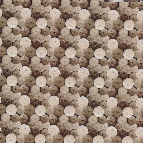 Cotton Quilting Fabric Brown Sepia My Pet Family Yarn Balls 44/45"