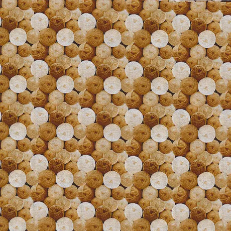 Cotton Print Brown Gold Yarn Balls Fabric 44/45
