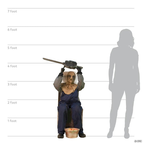RADYAN Animated Seated Chainsaw Greeter Halloween Prop with Motion and Sound shown in a clear product image