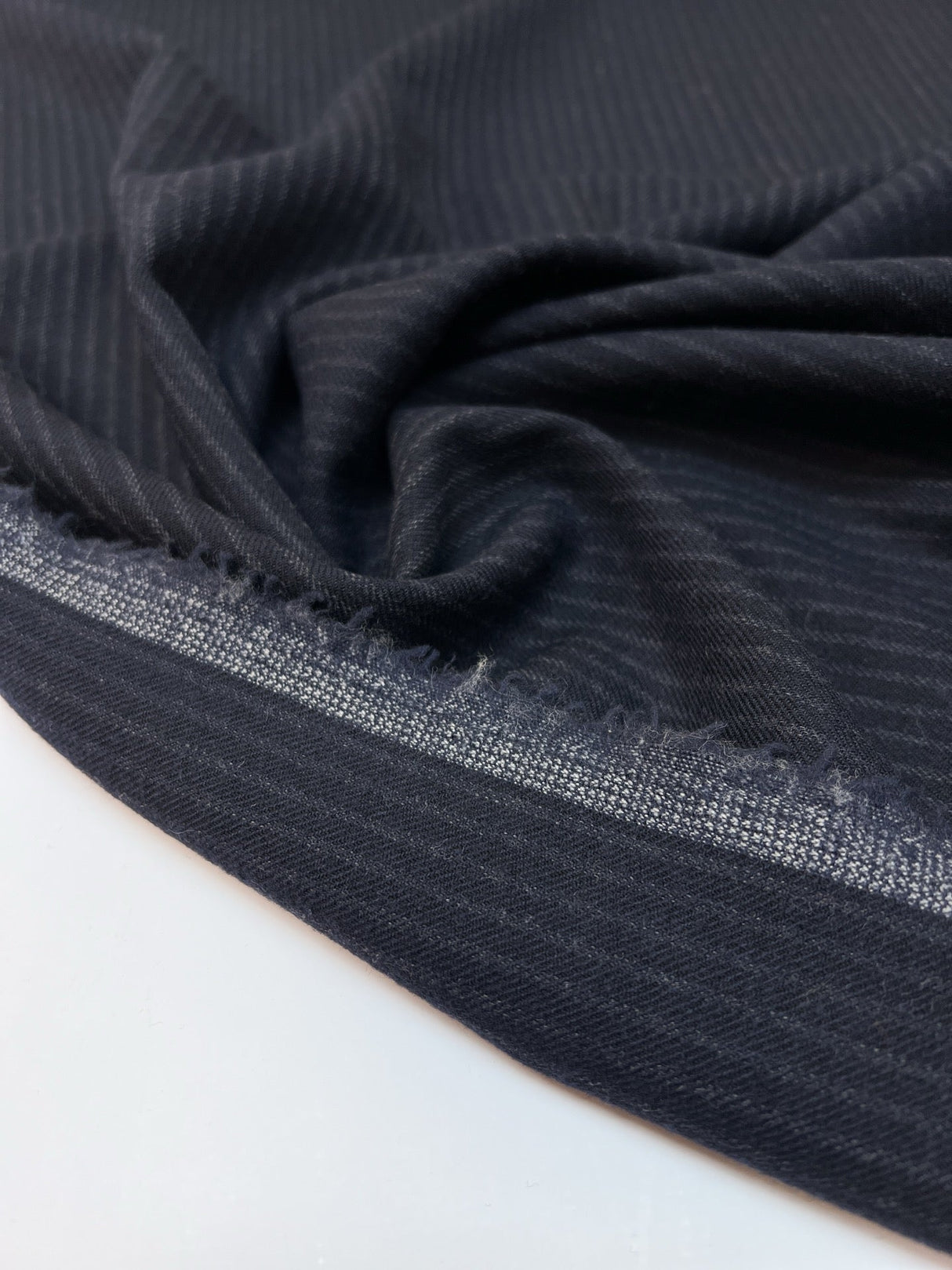 Wool Tweed Suiting Gray Blue Striped Stretch