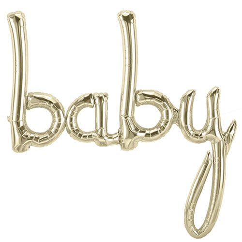 Baby Script Foil Balloon White Gold
