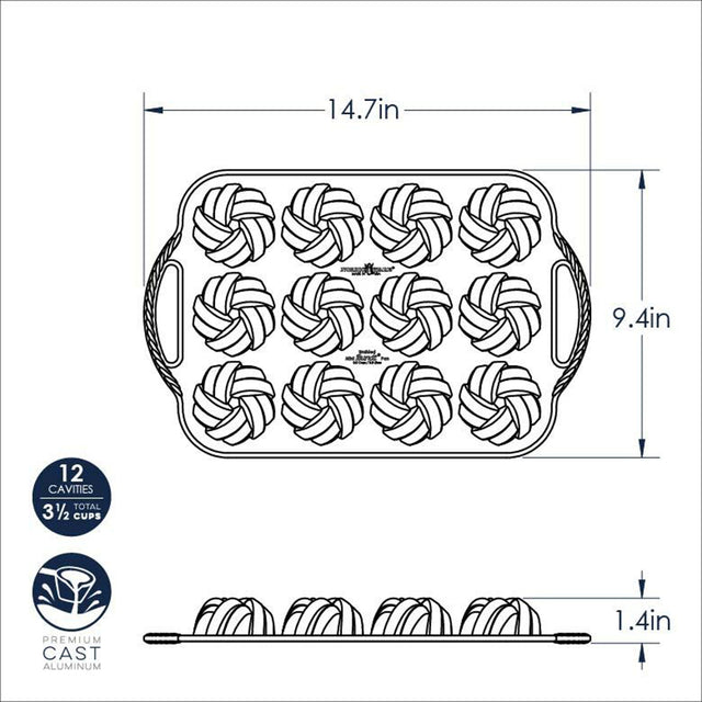 Nordic Ware 75th Anniversary Braided Mini Bundt Pan, 12 Cavities