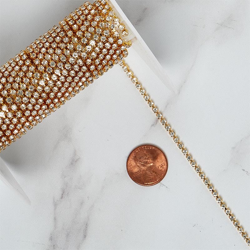 Rhinestone Chain - Gold Chain (1.5mm) x 5 Yards - 1 Roll