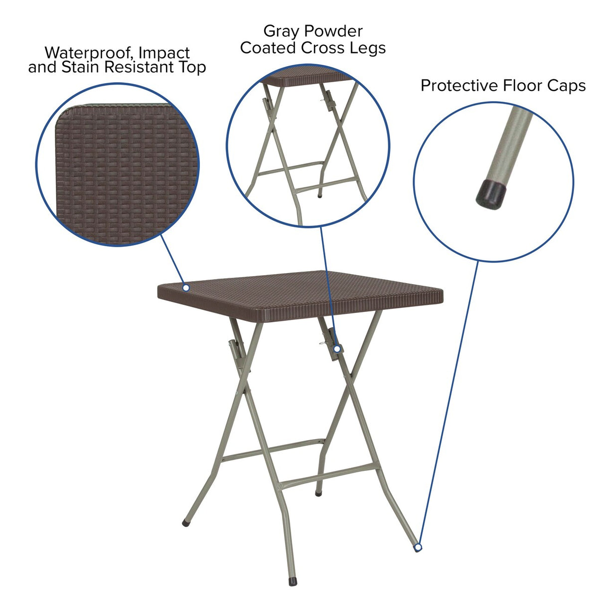 Emma and Oliver 1.95-Foot Square Rattan Plastic Folding Table