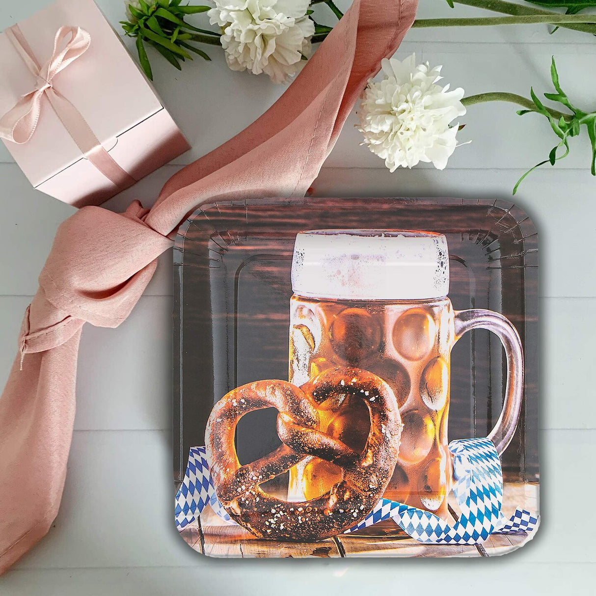 8 Ct. Oktoberfest Party Beer & Pretzel Paper Dinner Plates Festive Bavarian Tableware 9 Inch